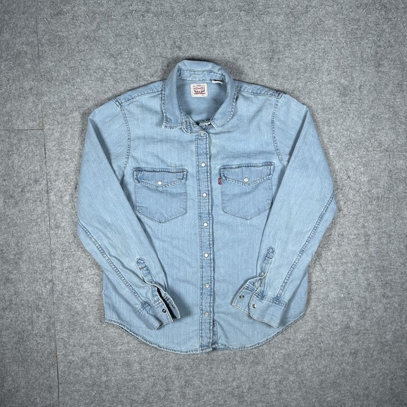 Levi's Tops - Vintage Levi's Button Down Shirt Womens Small Light Blue Y2K Denim Western Snap